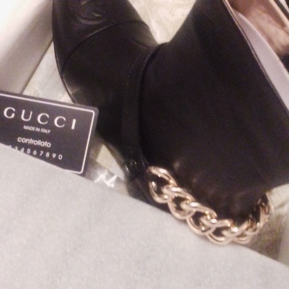 SALE Absolutely Beautiful Inspired Black Leather Boots Gold Chain Inspired.
